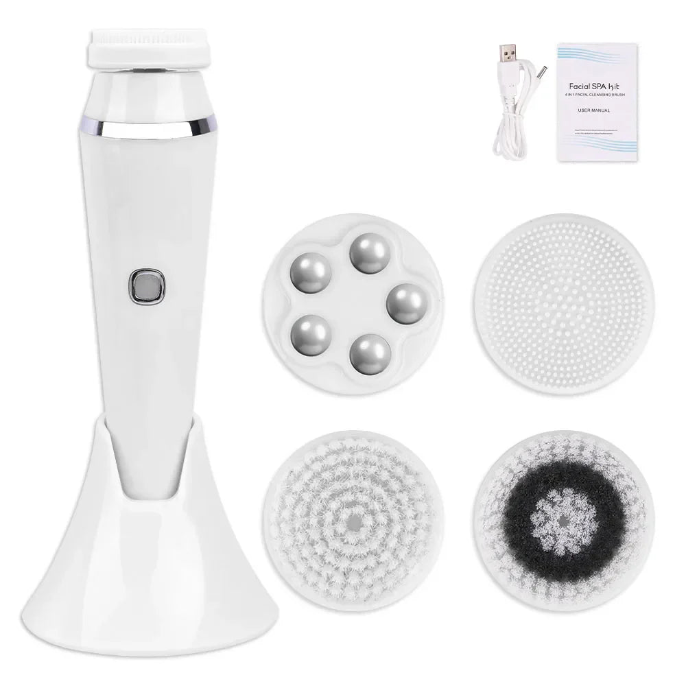 4 Head Electric Facial Cleansing Brush Silicone Rotating