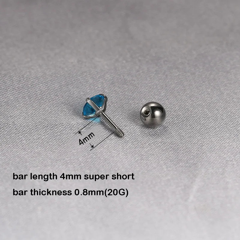 2PCS 4mm Short Ear Studs Earring Outside Upper