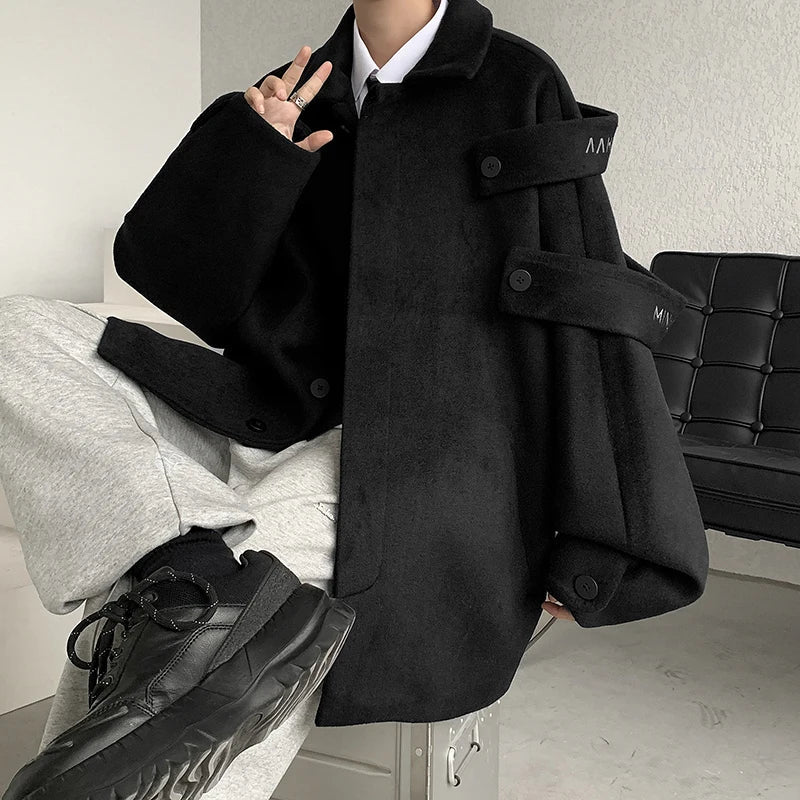 Gmiixder Streetwear Woolen Coat Men's 2023 Autumn Winter