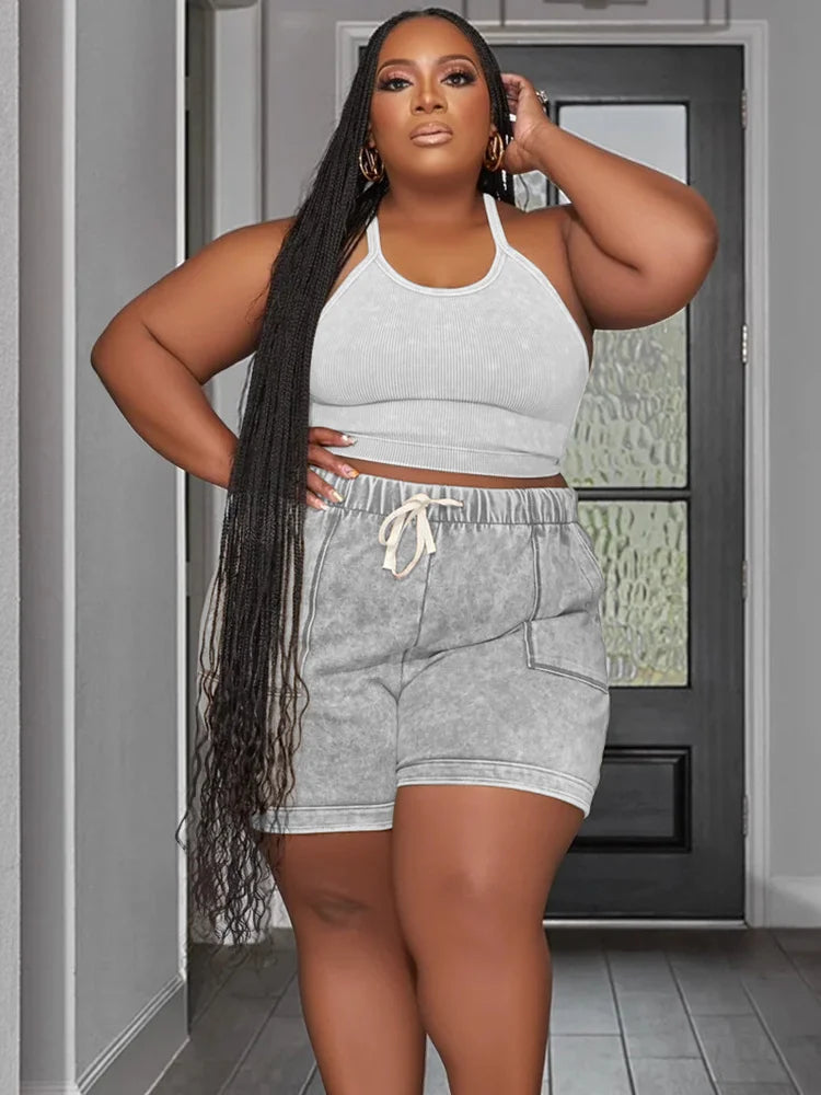 Plus Size Women Tracksuit L4XL Summer Cami Tank