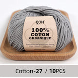 QJH 10PCS 100% Organic Cotton Yarn Pure/Mixed Color