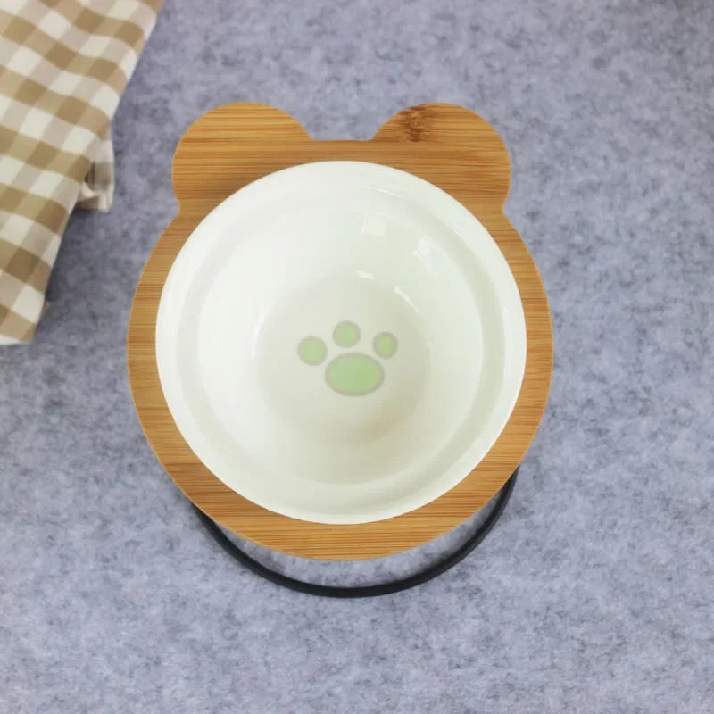 New High-end Pet Bowl Bamboo Shelf Ceramic Feeding