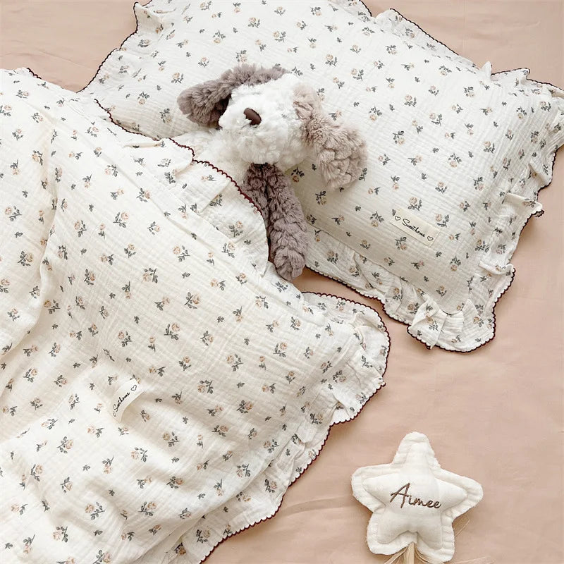 Vintage Floral Muslin Cotton Baby Bedding Set Girls