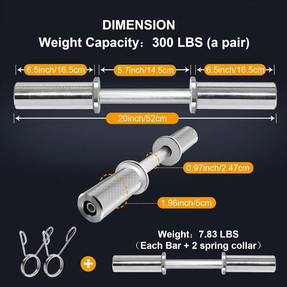 16"/20" Olympic Dumbbell Handles: Loadable Dumbbell Bars, Heavy