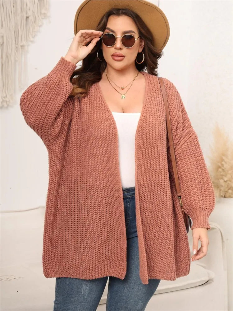 Plus Size Autumn Winter Midi Knitted Cardigan Women