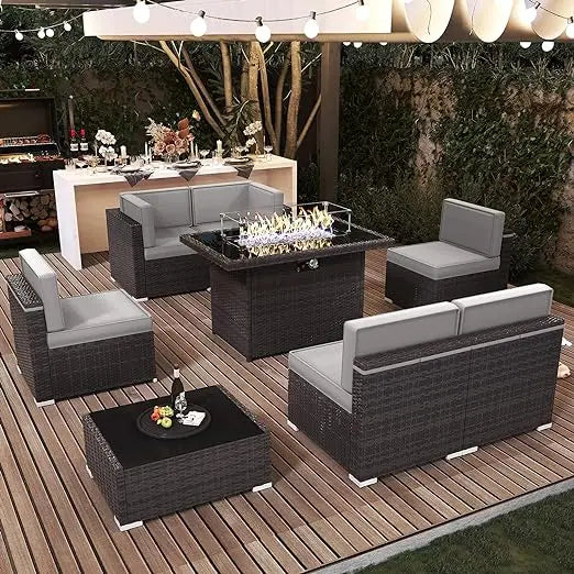 7/8 Pieces Outdoor Patio Furniture Set with Fire