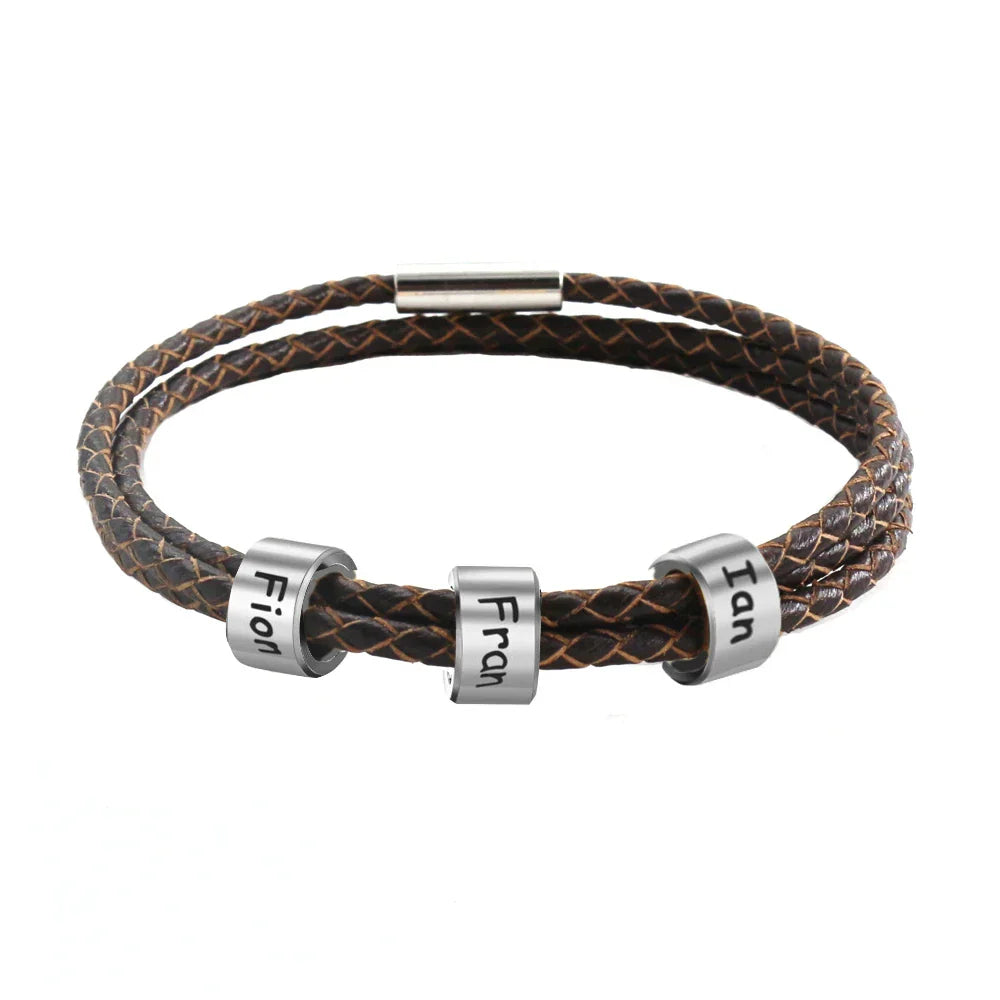 Custom Family Names Bracelet for Men Personalized Braided