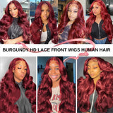 99j Burgundy Lace Front Human Hair Wig 13x4