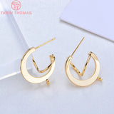 6PCS 20MM 24K Gold Brass Round S-Line Stud Earrings