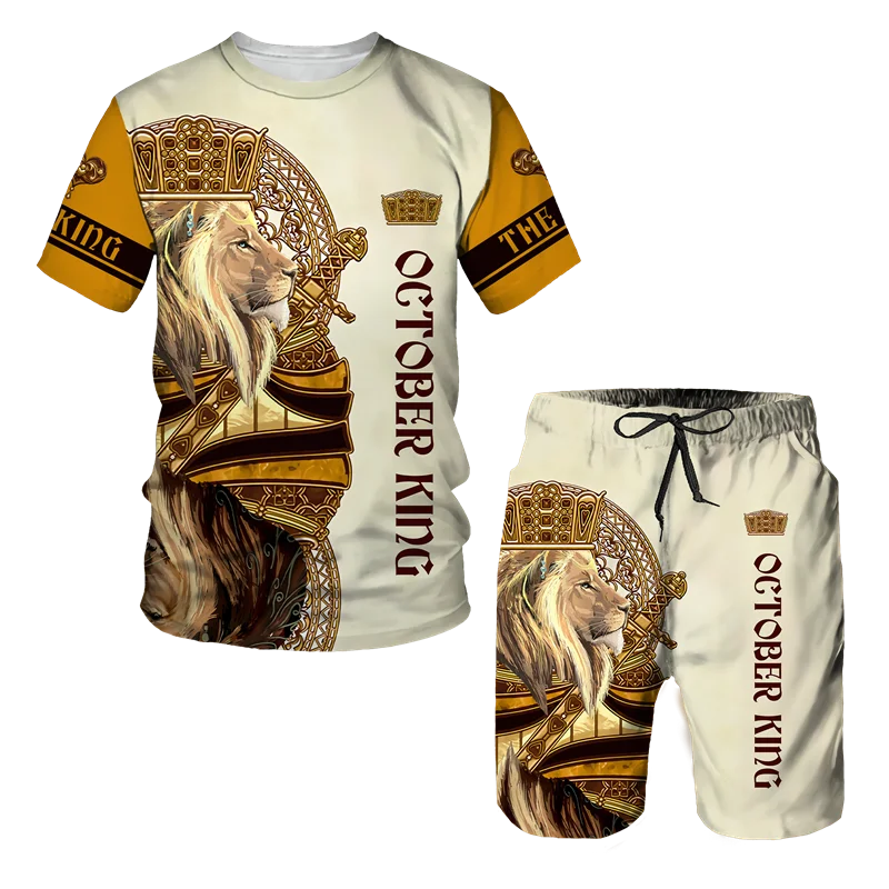 2023 Men T-shirt Set Tracksuit Training Wear Lion
