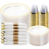 350PCS Gold Dinnerware Set, Disposable Party Plates for