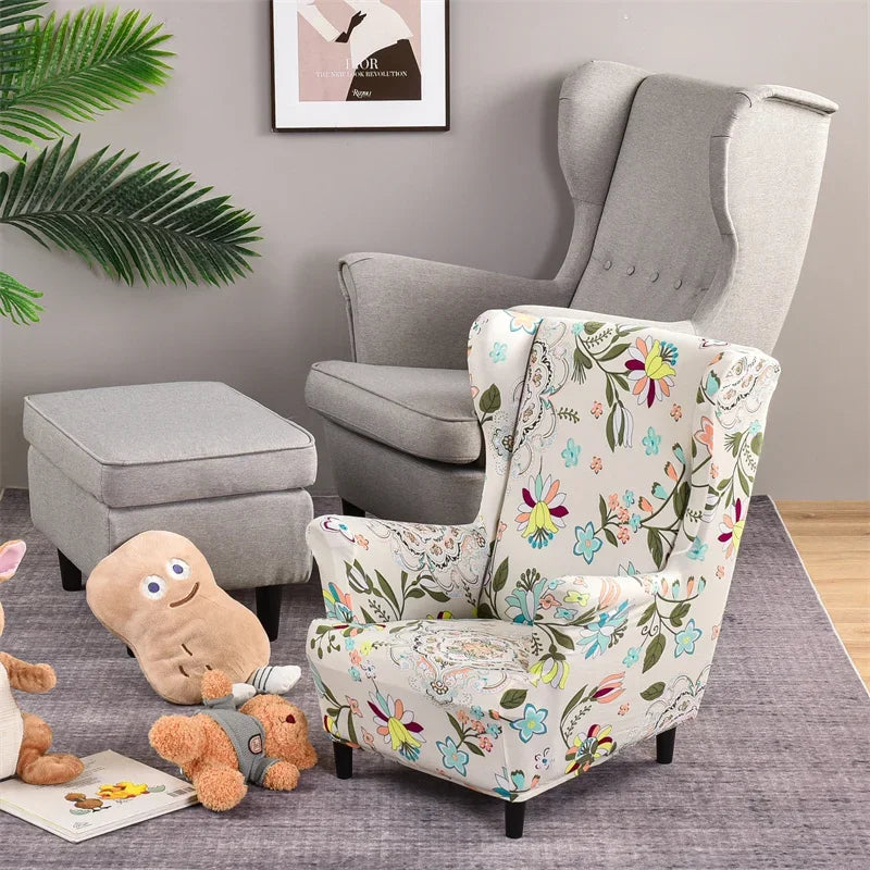 Floral Printed Wing Chair Cover All-inclusive Wingback Armchair