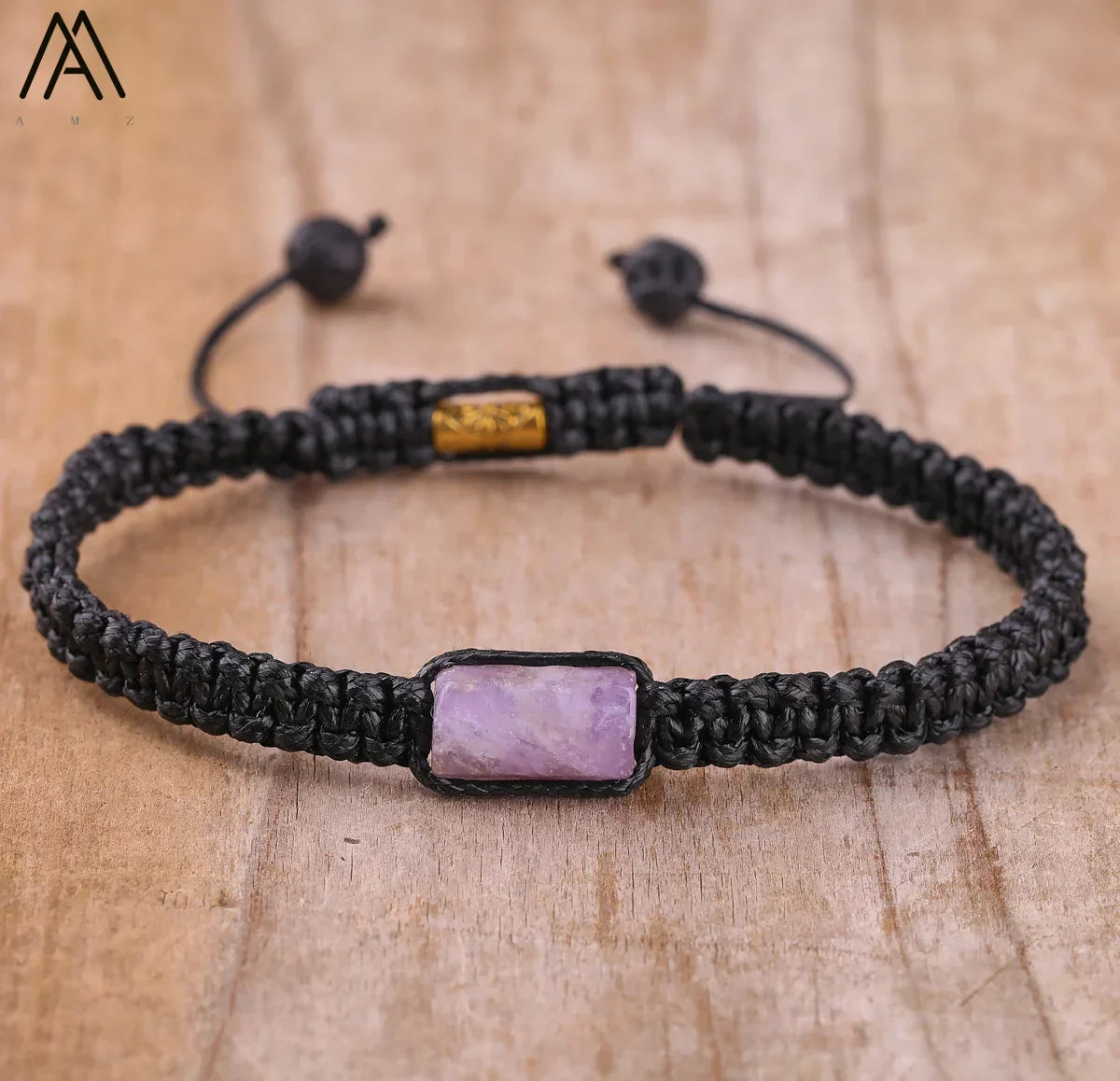 Natural Black Tourmaline Single Beads Woven Adjustable Bracelet