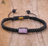 Natural Black Tourmaline Single Beads Woven Adjustable Bracelet