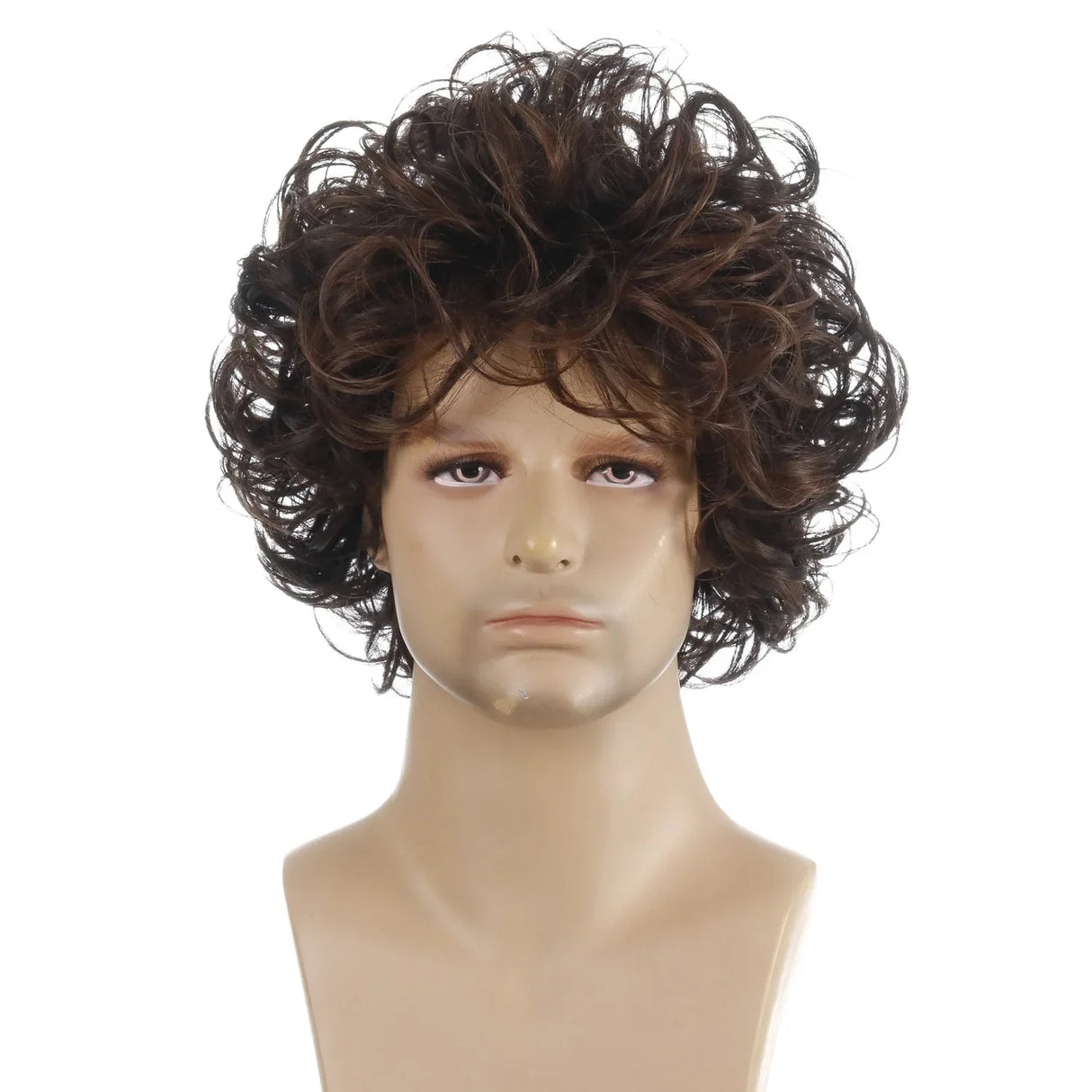 Brown Curly Wig for Men Short Synthetic Hair