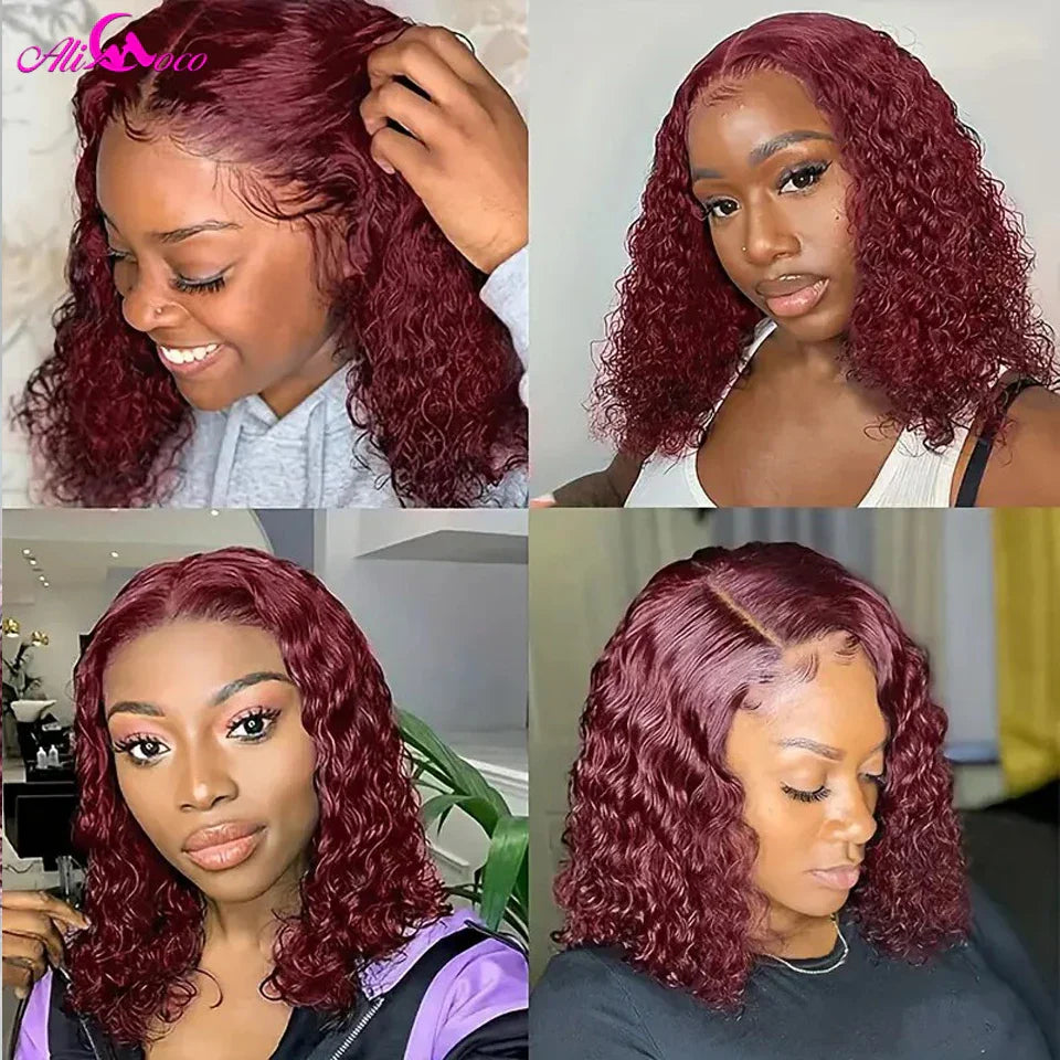 180 Density Short Burgundy Red Kinky Curly Bob