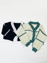 Autumn Winter Color Contrast V-neck Lady Knitting Cardigan