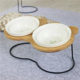 New High-end Pet Bowl Bamboo Shelf Ceramic Feeding