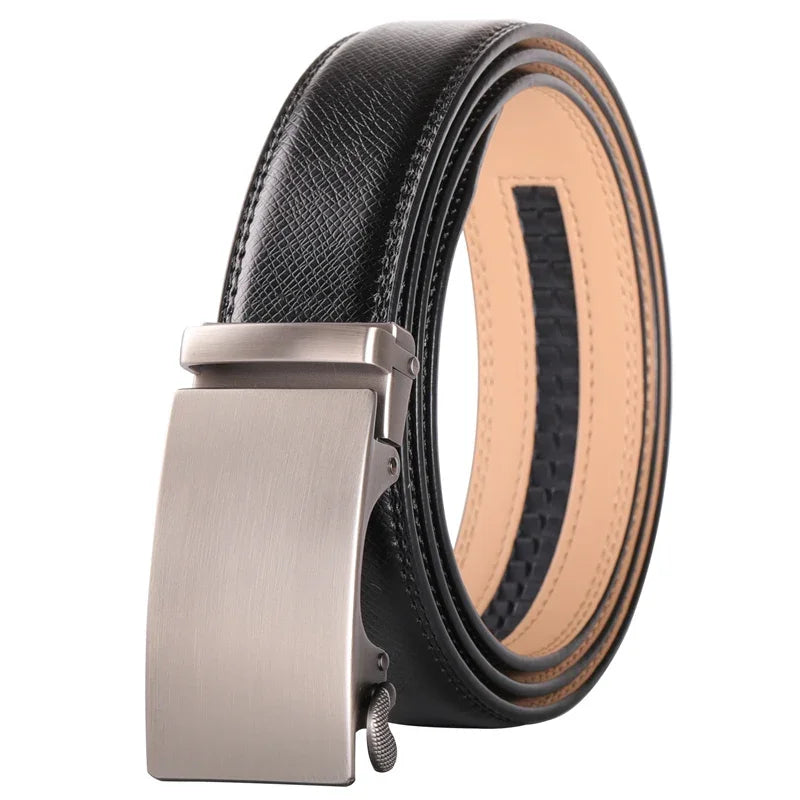 Plyesxale Brown Leather Belt Men 2024 Automatic Buckle