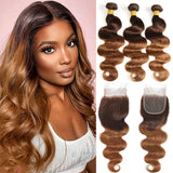 Ombre Body Wave Bundles With Closure Brazilian Human