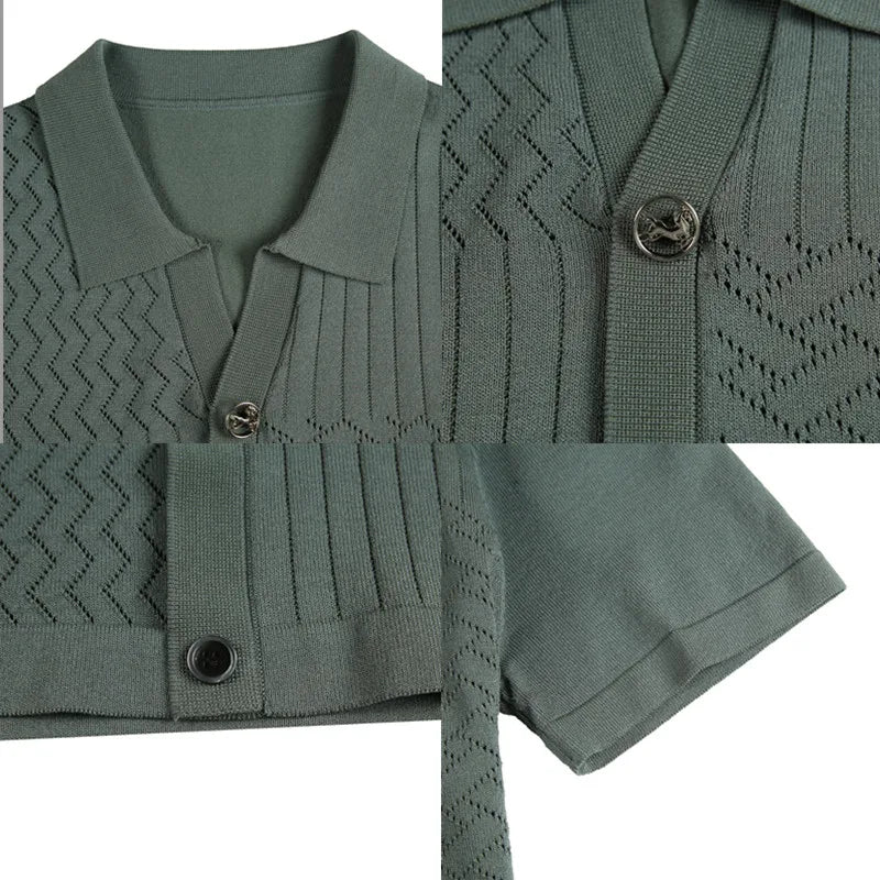 Premium Diamond Plaid Jacquard Knitted POLO Shirt Men's
