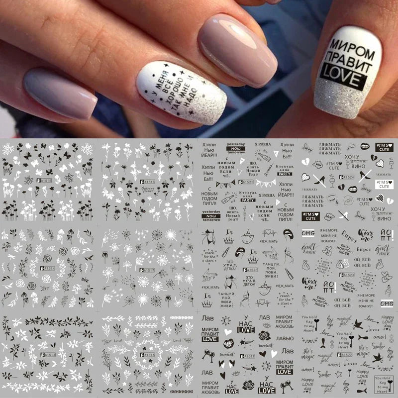 12 Designs Nail Stickers Set Mixed Floral Geometric