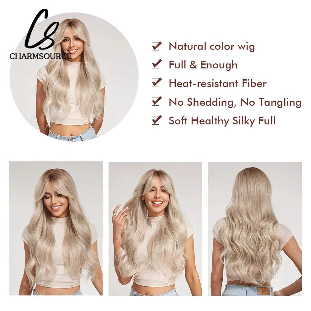 CharmSource Blonde Wavy Wig with Bangs Party Dresses