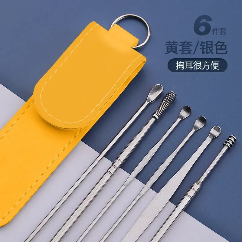 6PCS Stainless Steel Earpick Ear Cleaner Spoon Wax