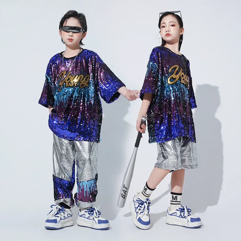 Kids Hip Hop Clothing Sequined T Shirt Loose