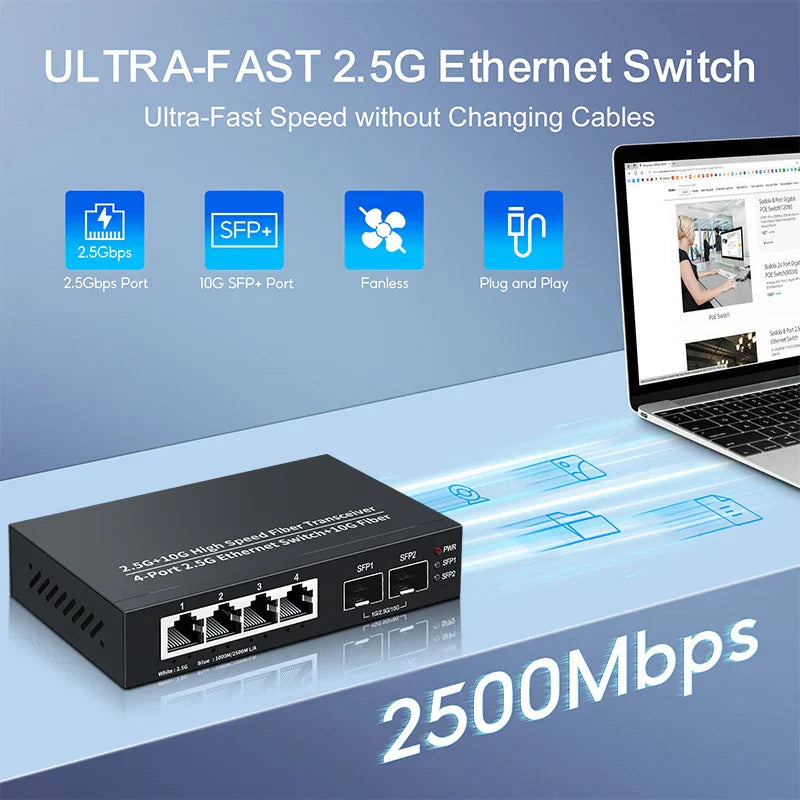 HORACO 2.5GbE Ethernet Switch 4 Port 2500Mbps Network