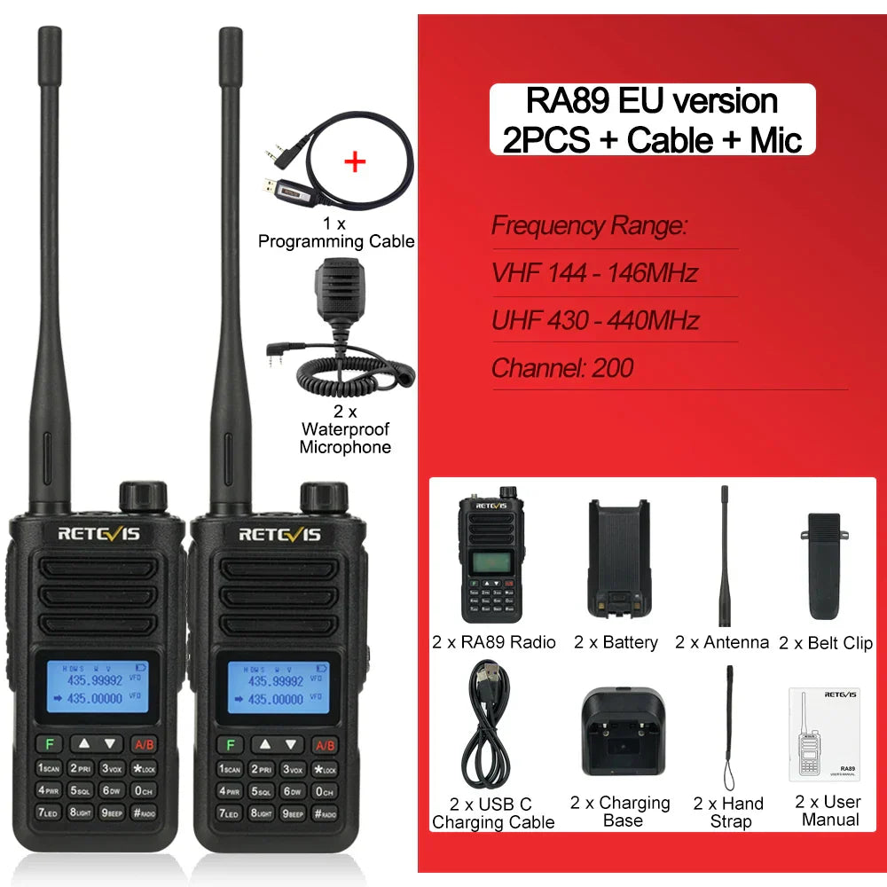 Retevis RA89 Walkie Talkie USB C Charge IP68