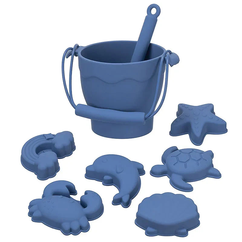 8pcs Beach Toys children's beach toys, silicone bucket,