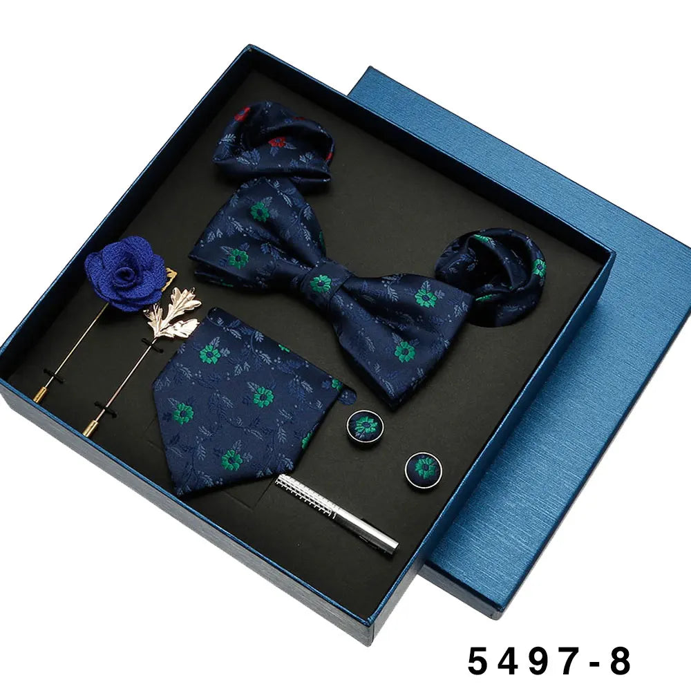 Black Mens Neck Tie Gift Set Bowtie Pocket