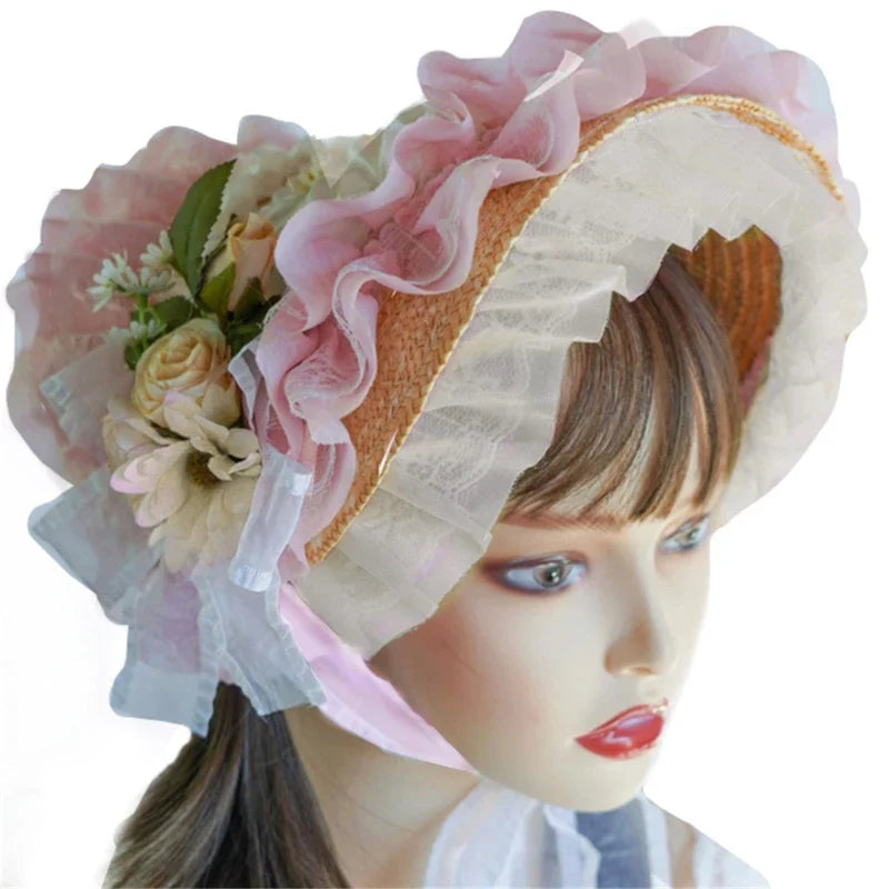 Japanese Lolita Sweet Handmade Straw Sun Hat Lace