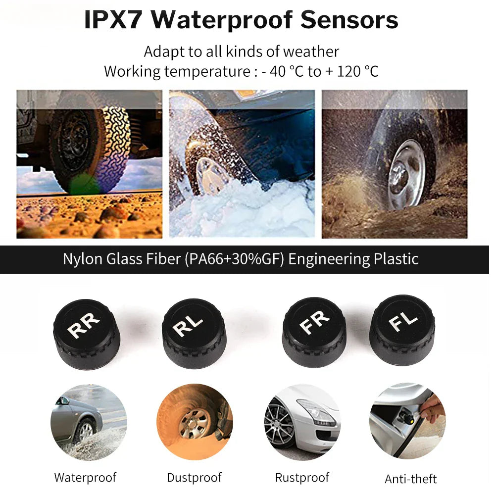 4 External Sensors Car Solar Power TPMS Tire