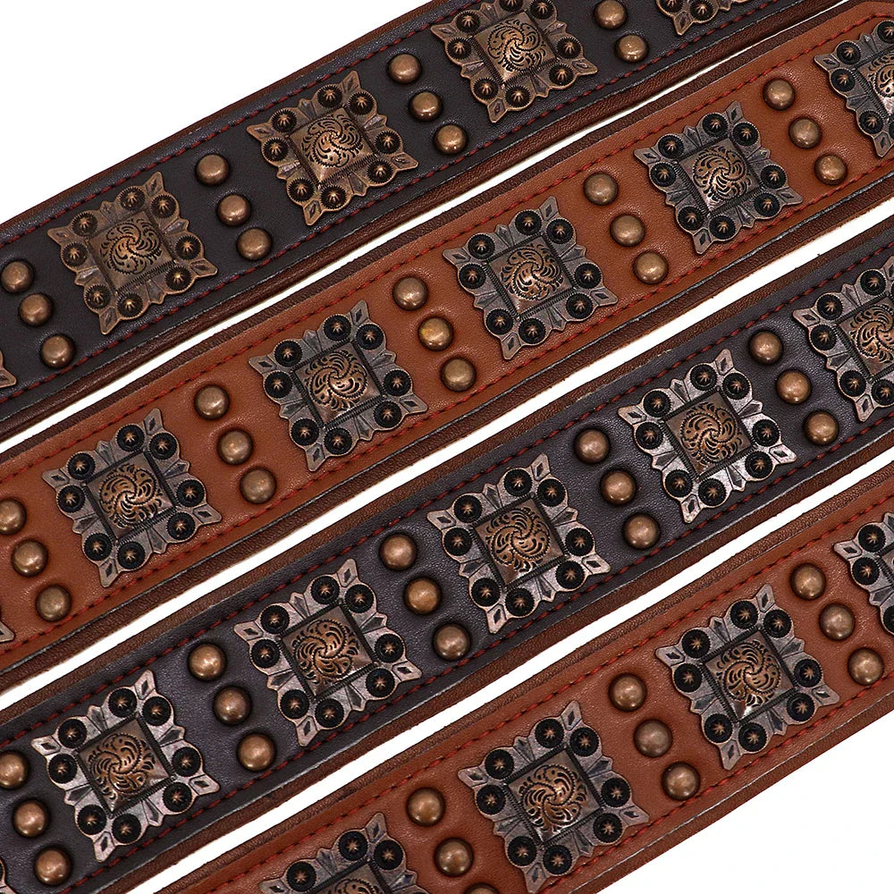 Durable Spiked Genuine Leather Dog Collar For Medium
