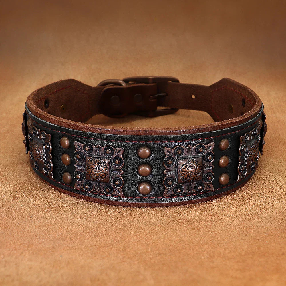 Durable Spiked Genuine Leather Dog Collar For Medium