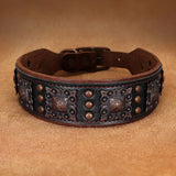 Durable Spiked Genuine Leather Dog Collar For Medium