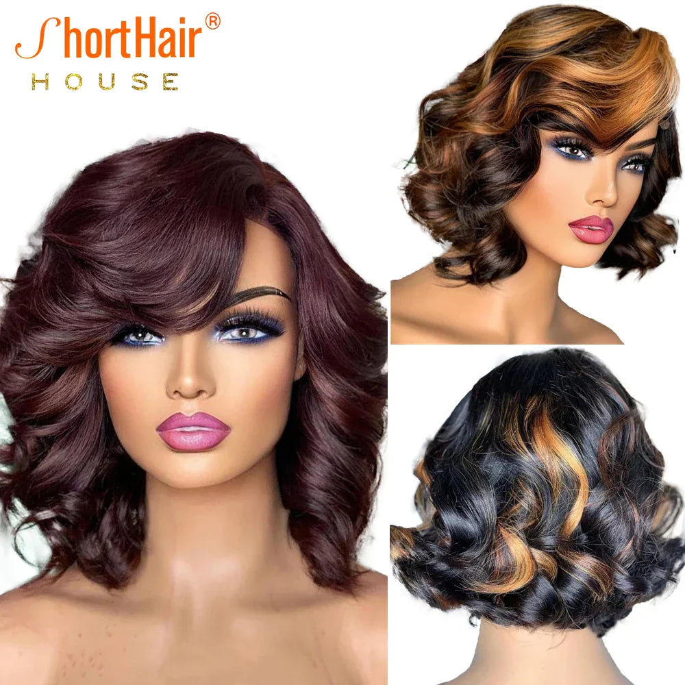 Honey Blonde Lace Front Wig Human Hair Burgundy