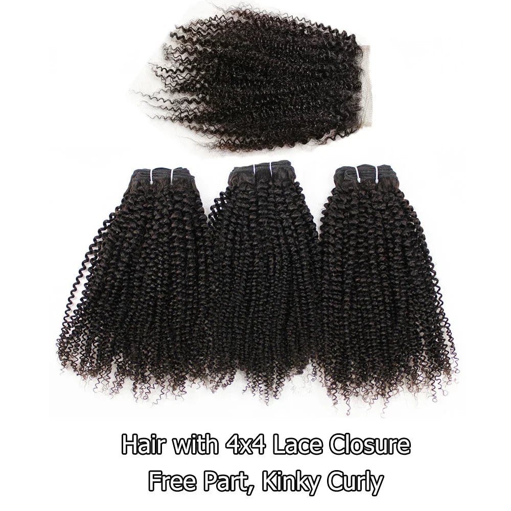 Afro Kinky Curly Bundles With Closure Transparent 4x4