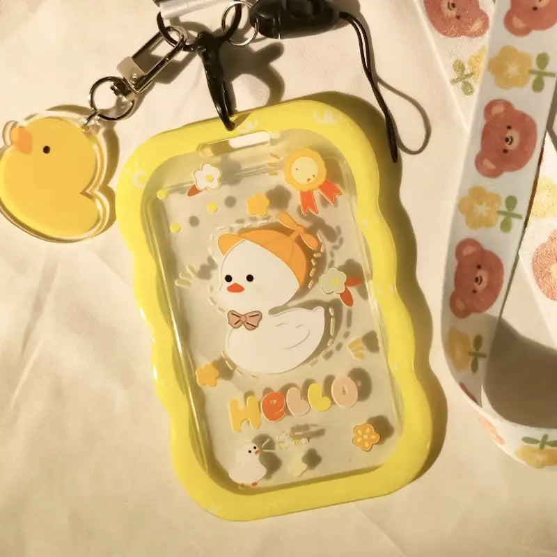 Cute Yellow Duck Silicone Cards Protecting Cover Students Cartoon Meal Card Campus Access Bus Card Holder Card with Hanging Rope