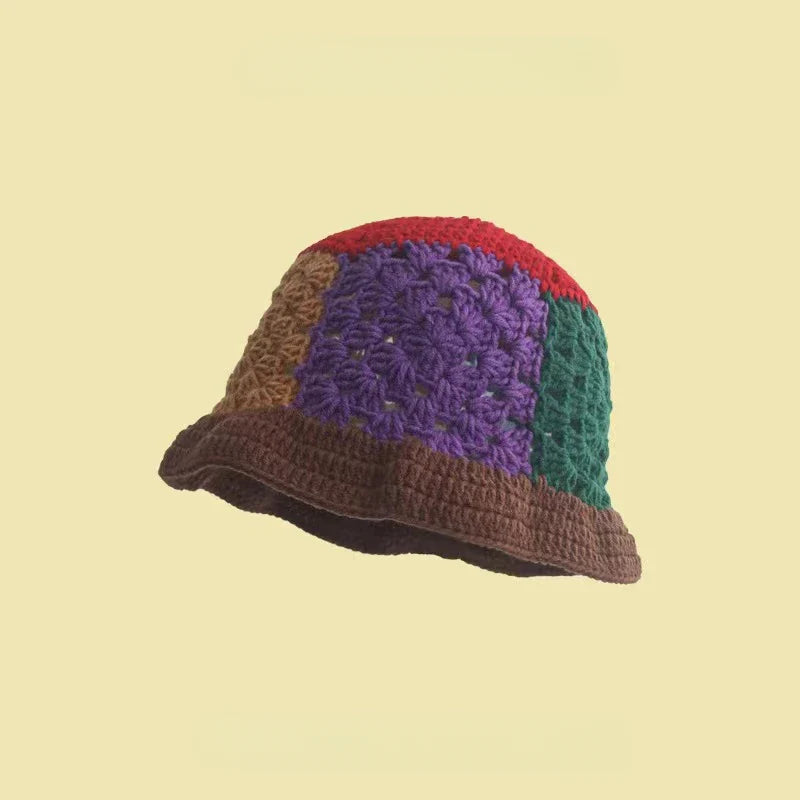 Korean Hand knit Crochet Bucket Hats Spring Summer