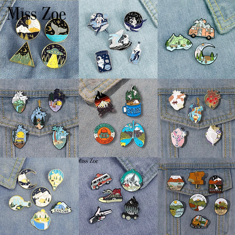 Outdoor Natural Scenery 3-6pcs/set Enamel Pins Custom Cosmic Mountains Travel Brooches Lapel Badges Jewelry Gift for Friends