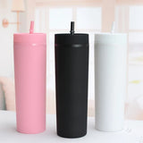 Plastic Straw Cup Double-Layer Water Bottles Coffee Cup