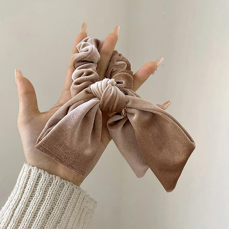 New Vintage Velvet Bow Scrunchie Rabbit Knot Hair