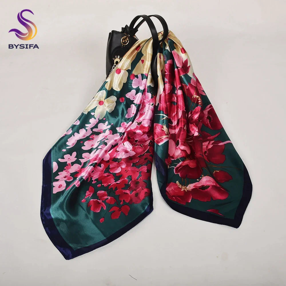 Spring And Autumn Female Satin Scarf,Big Square Scarves