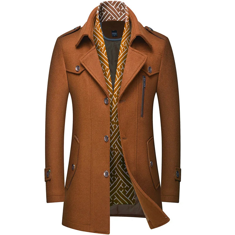 Winter Men's Woolen Coats Fashion Thicken Mid Length