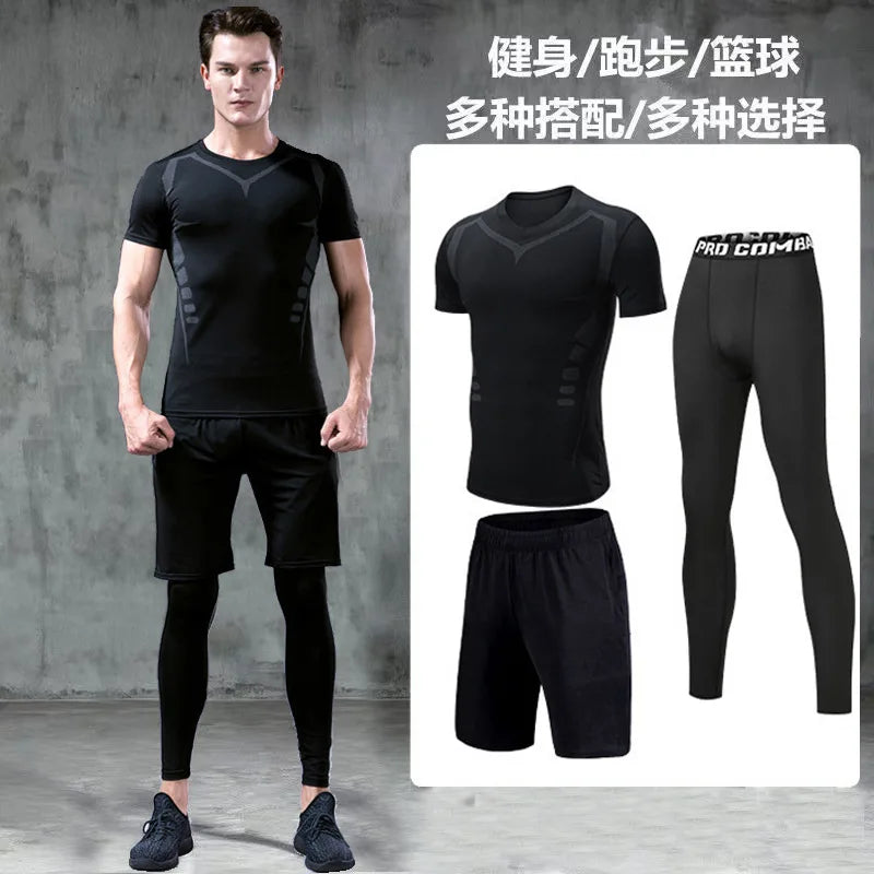 Quick-drying tights set men's running fitness training clothes