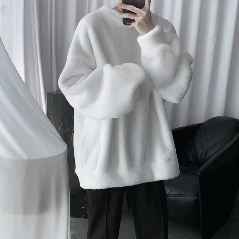 Lambswool Sweatshirts Men Fluffy Soft Warm Winter Hoodies