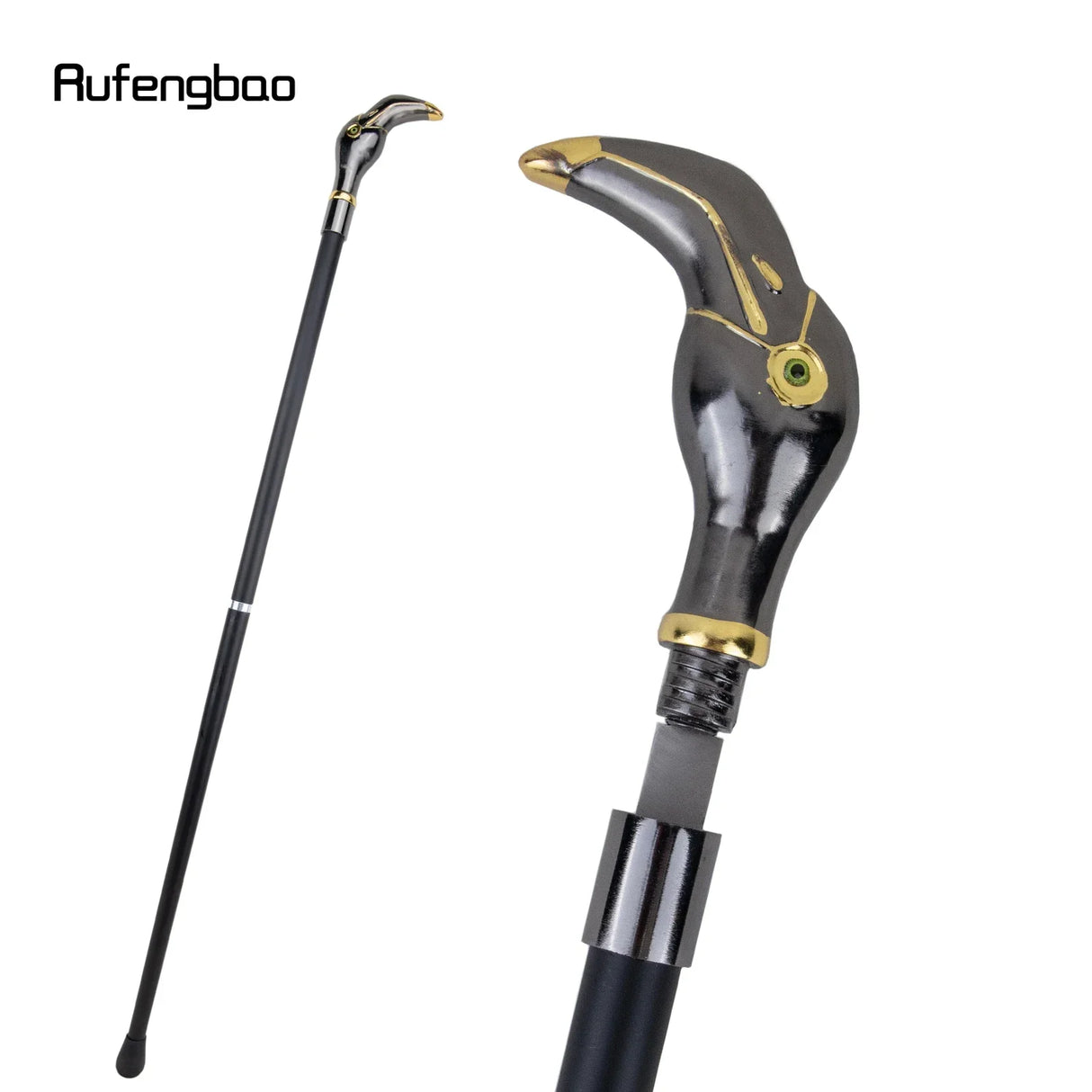 Golden Black Luxury Woodpecker Handle Walking Stick with